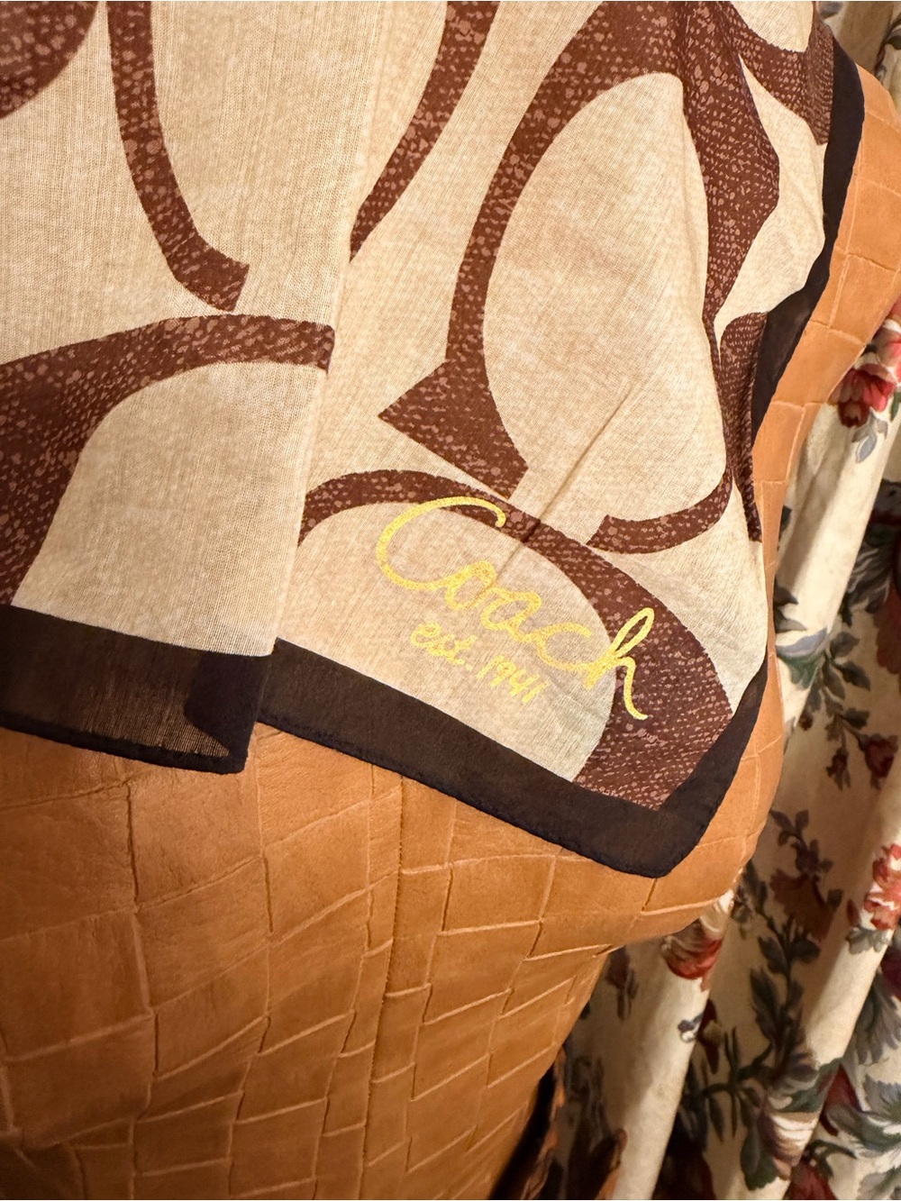 Vintage Coach Signature C Silk/Cotton Blend 27” Scarf - Picture 9 of 9